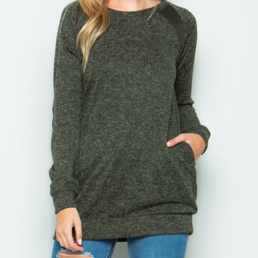 Plus Oversized Boyfriend Sweater w/ Elbow Patches - Picture 2 of 5